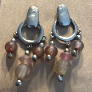 Elegant Silver and Pink Beaded Earrings